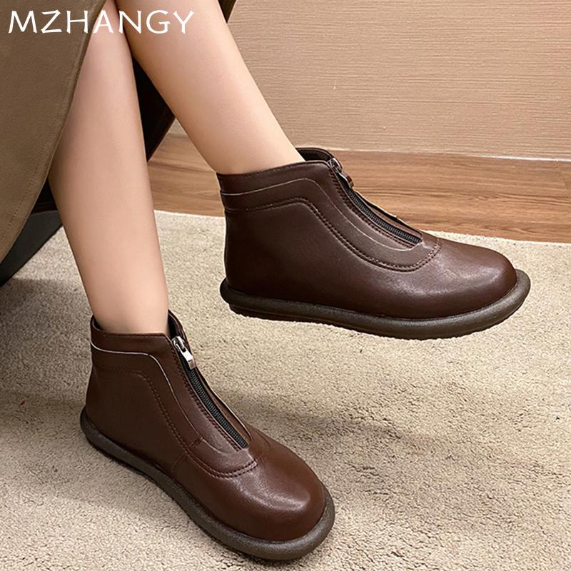 Женские кожаные ботильоны на плоской подошве Зимняя повседневная обувь Женская мода 2025 года Зимние сапоги Дизайнерское платье Goth Mujer Ботинки Челси