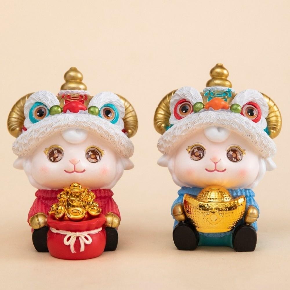 Cute Lion Dance Sheep Figurine Chinese Style Resin Ornament Wealth Zodiac Sheep Statue New Year