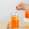 Glass Tumbler with Bamboo Lid Brushes Straw 470ml Can Shaped Glass Cups for Iced Coffee Soda Tea Beer & Ice Coffee Glasses Reusable Glassware