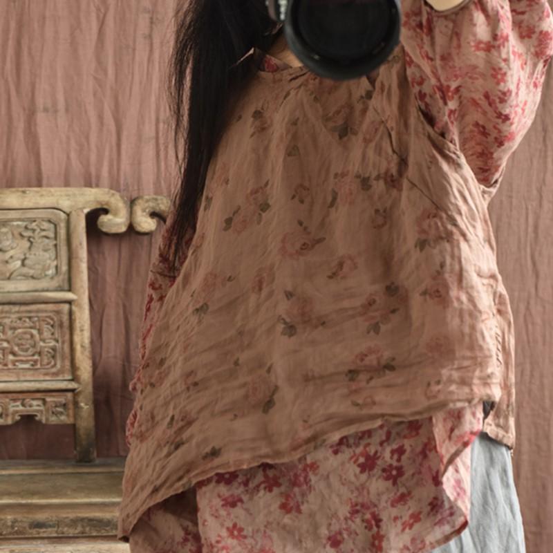 Johnature Женские винтажные топы без рукавов с круглым вырезом и цветочным принтом, весенние женские топы на бретелях в китайском стиле Ramie