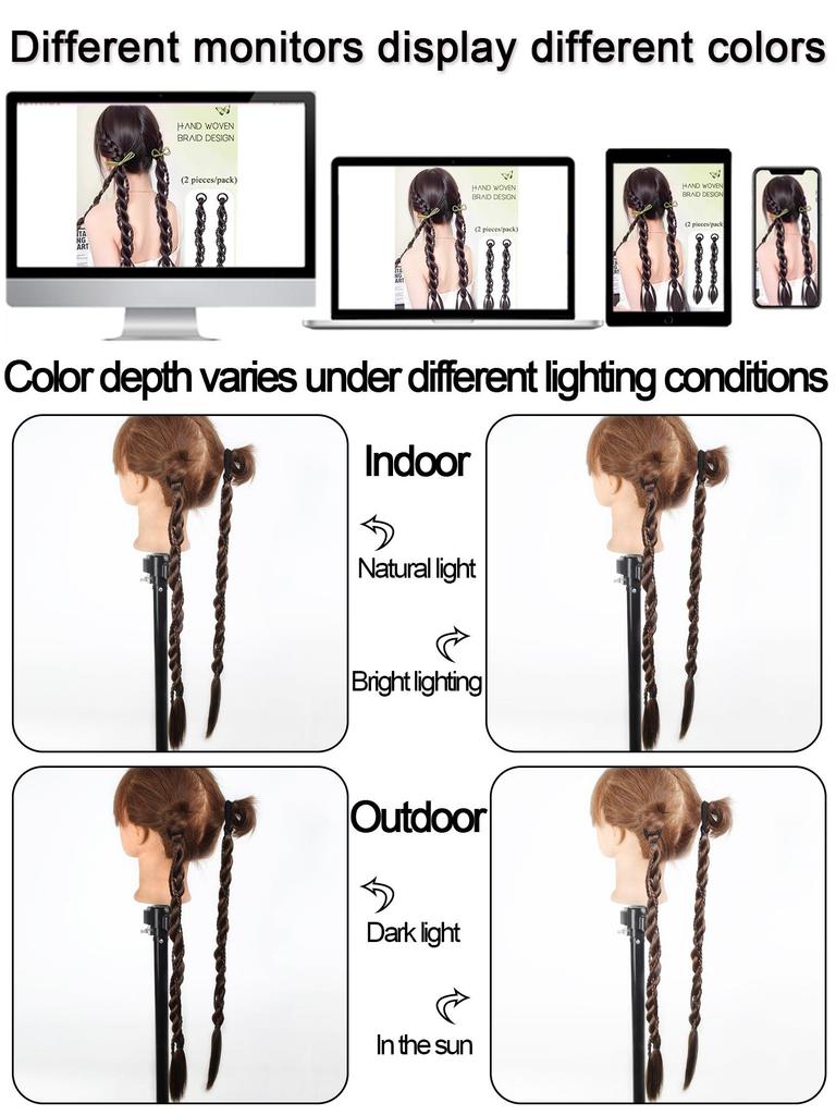 2pcs Fashion Braid Head Rope Wig Playful Girls Handmade Fishbone Twist Braids High Ponytail Hair Accessories for Woman Daily Use