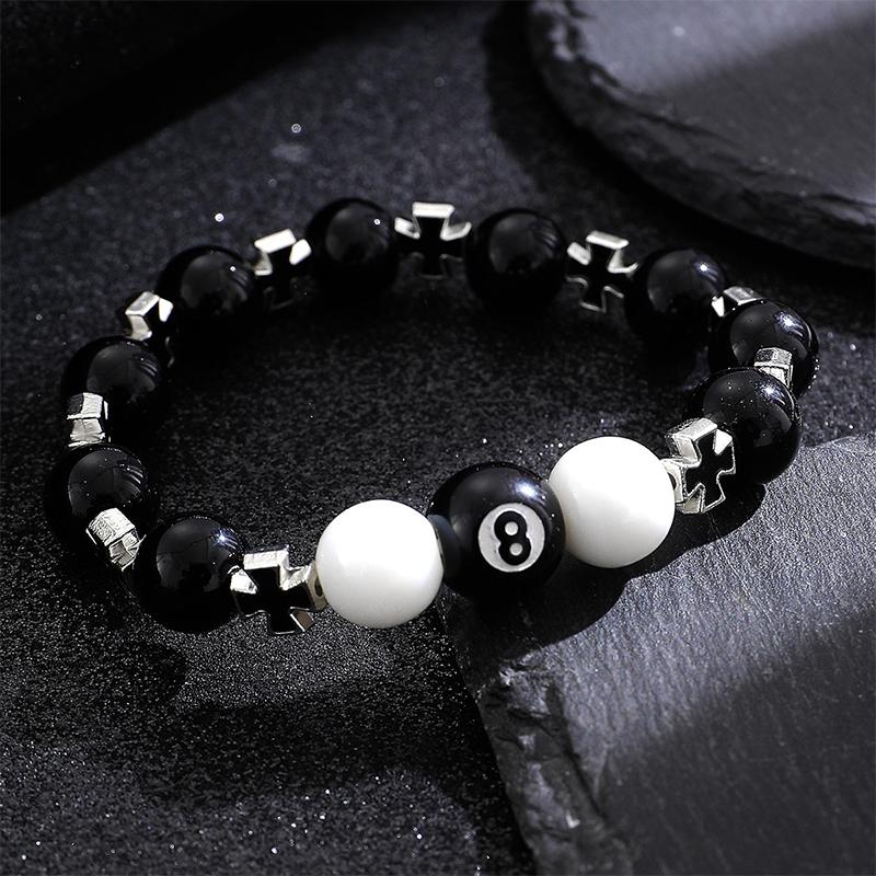 Billiard Black Ball 8 Beads Bracelet Men Women Handmade Cross Lucky Elastic Bracelet Male Hip Hop Jewelry Accessories