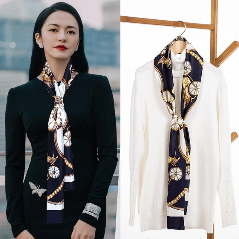 Шарф из искусственного шелка, сезонный маленький шарф, повязка на голову, длинный шарф, универсальный женский шарф с завязками