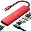 BENFEI USB C Hub USB C Hub Multiport To HDMI To Card PD 60W Charging Power Delivery Thunderbolt Compatible with iPhone 15 MacBook iPad Red 7in1,