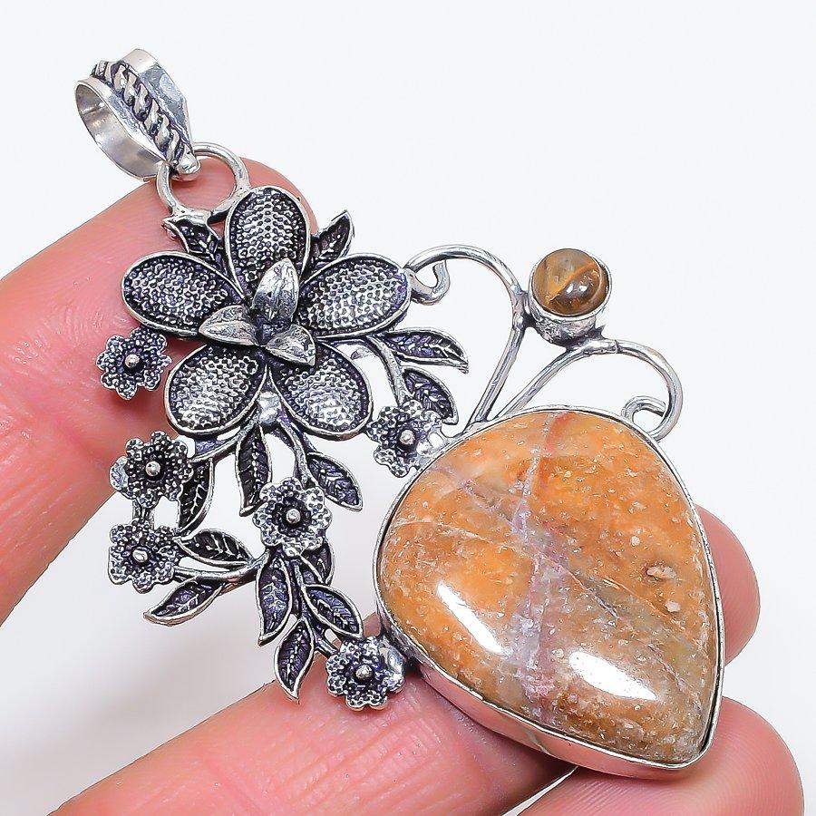 Ghost Eye Jasper, Tiger Eye Handmade 925 Sterling Silver Pendant 2.96" N9a47