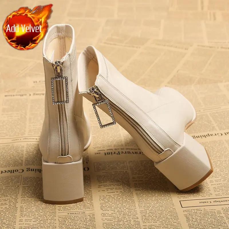 Черные теплые женские короткие туфли большого размера, меховые ботильоны, модный тренд 2024 года, дизайнерская роскошь, зимнее предложение, новинка, женские ботильоны