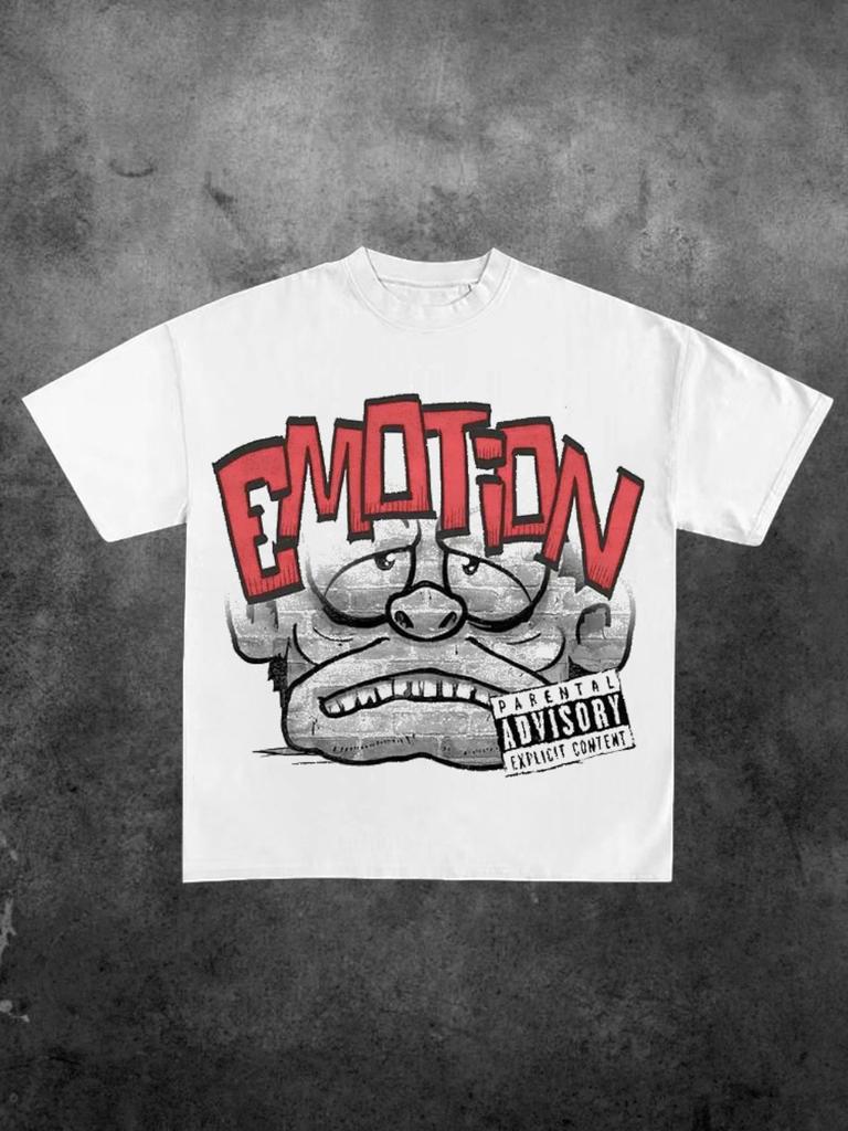 Mens Yk2 Hiphop Pattern Tshirt  Retro Street Style Print  Casual Short Sleeve West Coast Loose Top