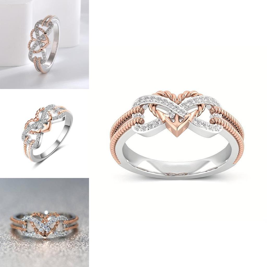 Элегантное двухцветное кольцо с сердцем и крестом из розового золота для модных молодых женщин