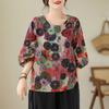 Cotton Linen Long Sleeved Shirt Women's Spring Printed Color Plus Size Women's Clothing Nine Quarter Sleeved Shirt T-shirt