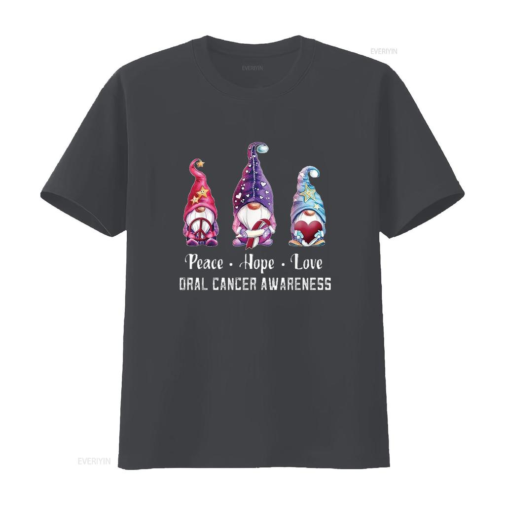 Womens Peace Hope Love Gnomes Oral Cancer Awareness T Shirt Black vintage Washed Soft homme Versatile Breathable graphic