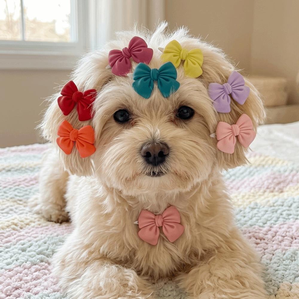 16pcs Multicolor Pet Hair Clip Soft Fabric Cat Hair Accessory Easy Wear Puppy Hair Bow Pet Styling