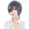 Anime Black Butler Kuroshitsuji Ciel Phantomhive Wigs Grey Blue Mix Short Synthetic Hair Cosplay Wig + Black Eyepatch + Wig Cap