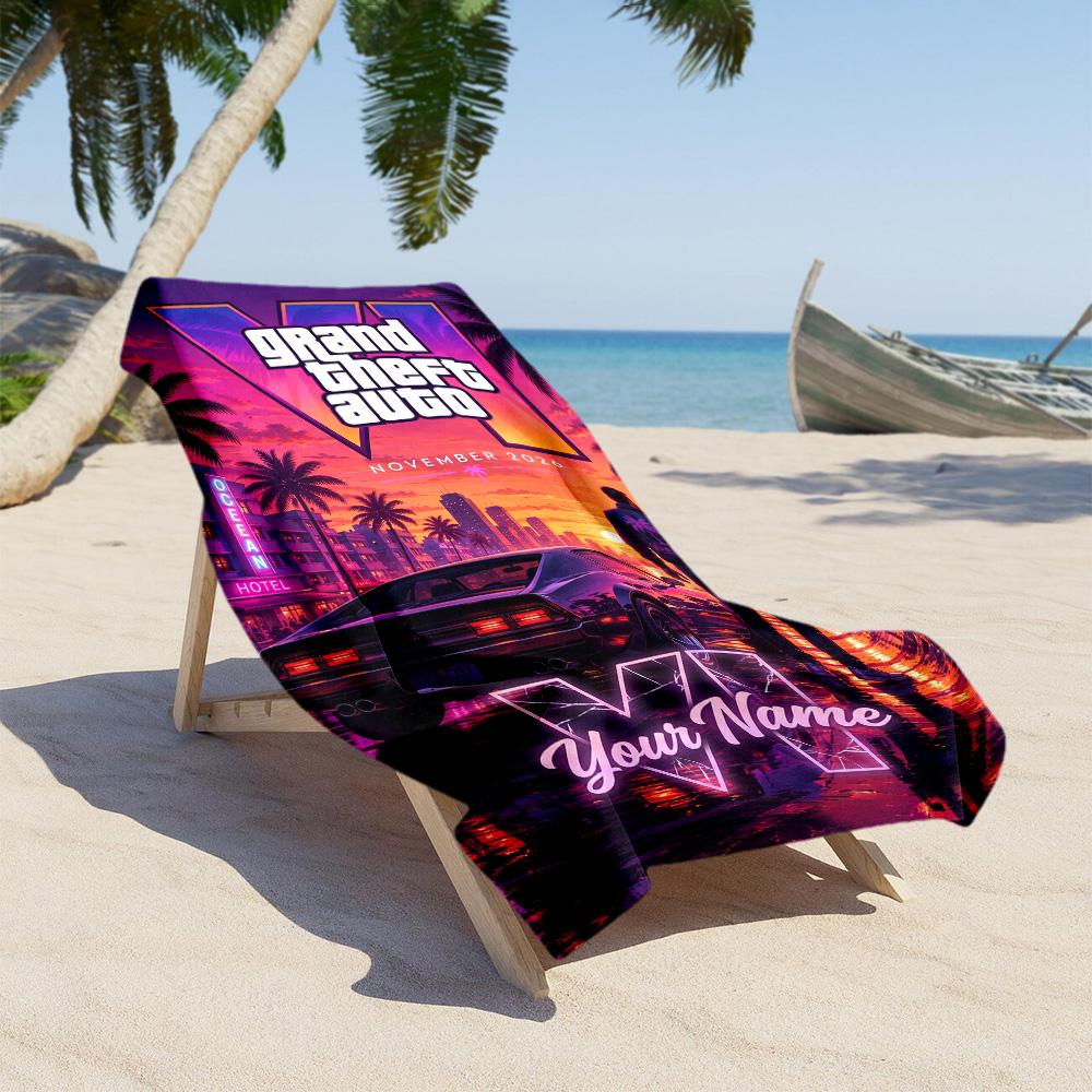 Grand Theft Auto Customize Your Name Beach Towel Super Soft Microfiber Quickdry Fabric Perfect for Traveling Yoga Camping and Swimming