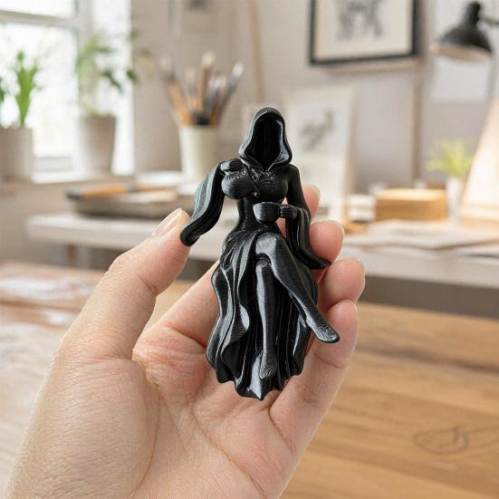 Готическая Фигурка Женщины-Жнеца с Капюшоном 3D Печать Темное Фэнтези Настольный Декор 1 шт.