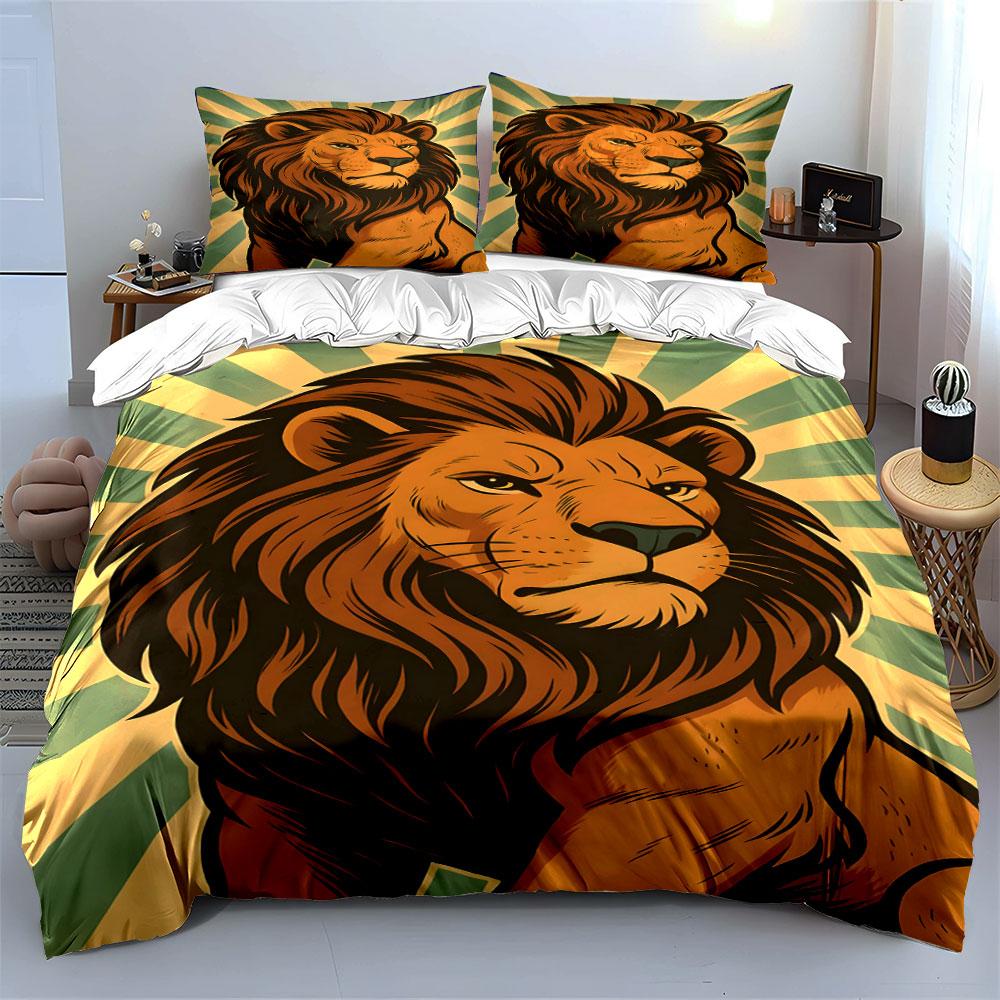 Lion with striped background. Bedding sets Duvet cover sets Duvet covers Pillowcases(1 * Duvet Cover 2 * Pillowcases, without duvet insert)