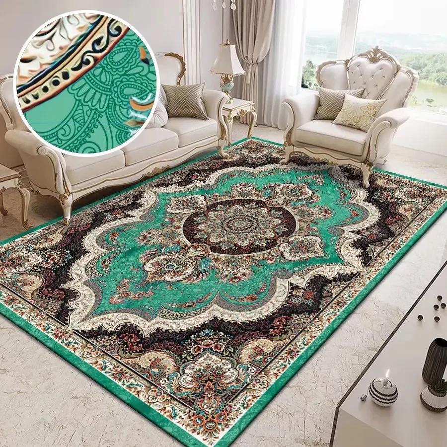 Luxury Persian Retro Carpets for Living Room Green Decoration Large Area Rugs for Bedroom Big Size Soft Customizable Floor Mats