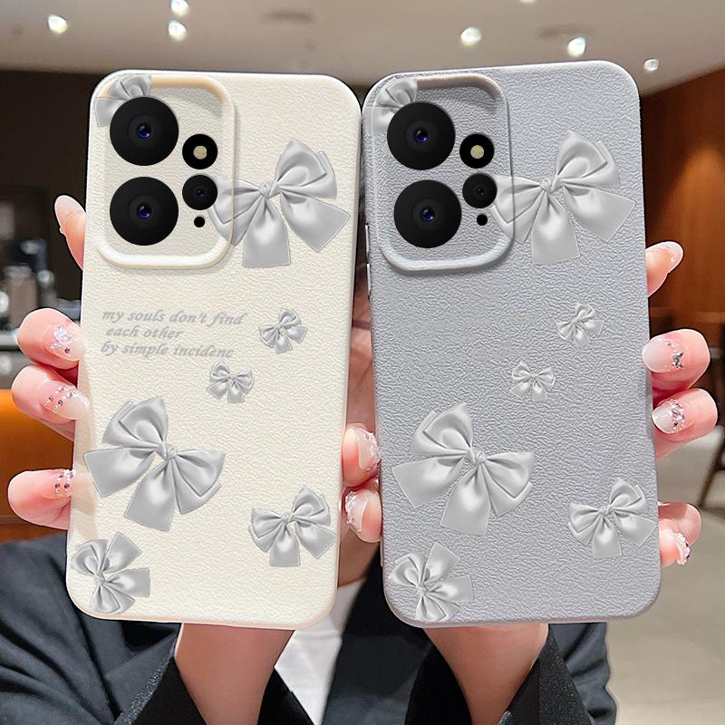 Тонкий матовый чехол из ТПУ с принтом банта и текстурой из кожи для Xiaomi 13T Pro Poco X6 M6 Redmi Note 14 Pro 13 12 11, защита линз, мягкий противоударный чехол для телефона