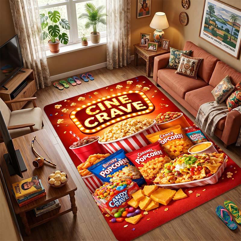Movies and food trending culture Living Room Rug, Bedroom Rug, Bedside Rug,Machine washable and foldable for storage