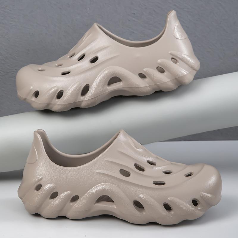 Летняя повседневная обувь, нескользящие пляжные прохладные шлепанцы, обувь с отверстиями, мужские сандалии с волнообразной подошвой