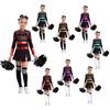 Girls Cheerleading Outfit Rhinestone Letter Design Metallic Color Patchwork Long Sleeve Pleated Dress Set