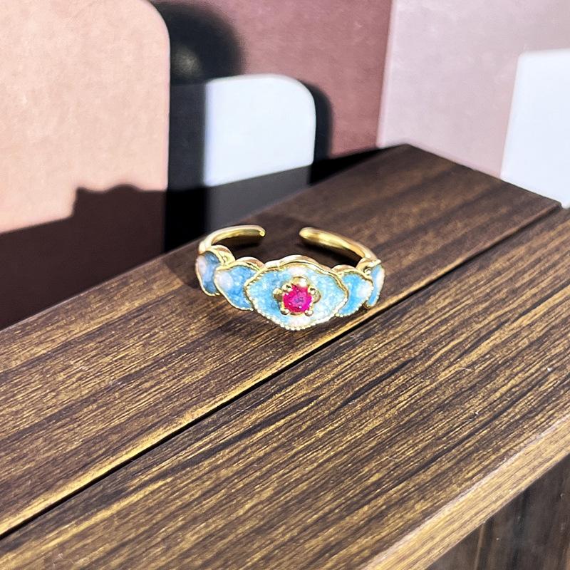 2026 Sweet and Cool Colorful Drip Glaze Temperament Court Style Retro Ring Female Flower Niche Ring