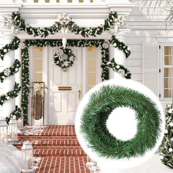 5,4 м зеленые рождественские украшения из ротанга, искусственные листья, гирлянда из сосновых игл для домашней лестницы, камина, рождественская елка, украшение для самостоятельного изготовления