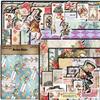 Бумажный набор «Ретро-чаепитие у Алисы»: 8 Листов и 30 Наклеек с Ромбовидными Узорами с Европейскими и Американскими Персонажами
