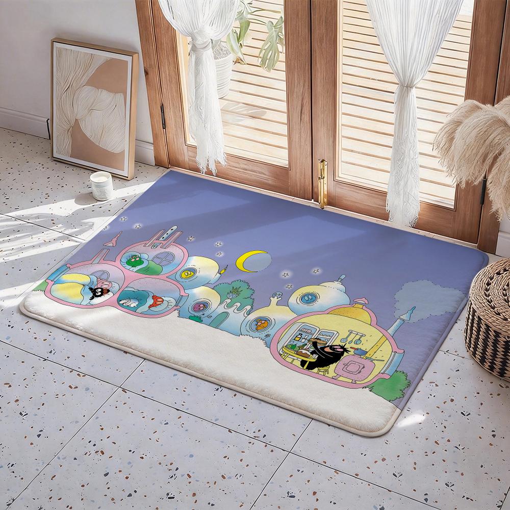 Les Barbapapa Cartoon Floor Mat Eco - Flannel Doormat Non-Slip Odorless Indoor Floor Rug Soft Short Plush Home Mat