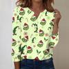 Women's Fashion Casual V-Neck Long Sleeve Decorative Button Christmas Print Top