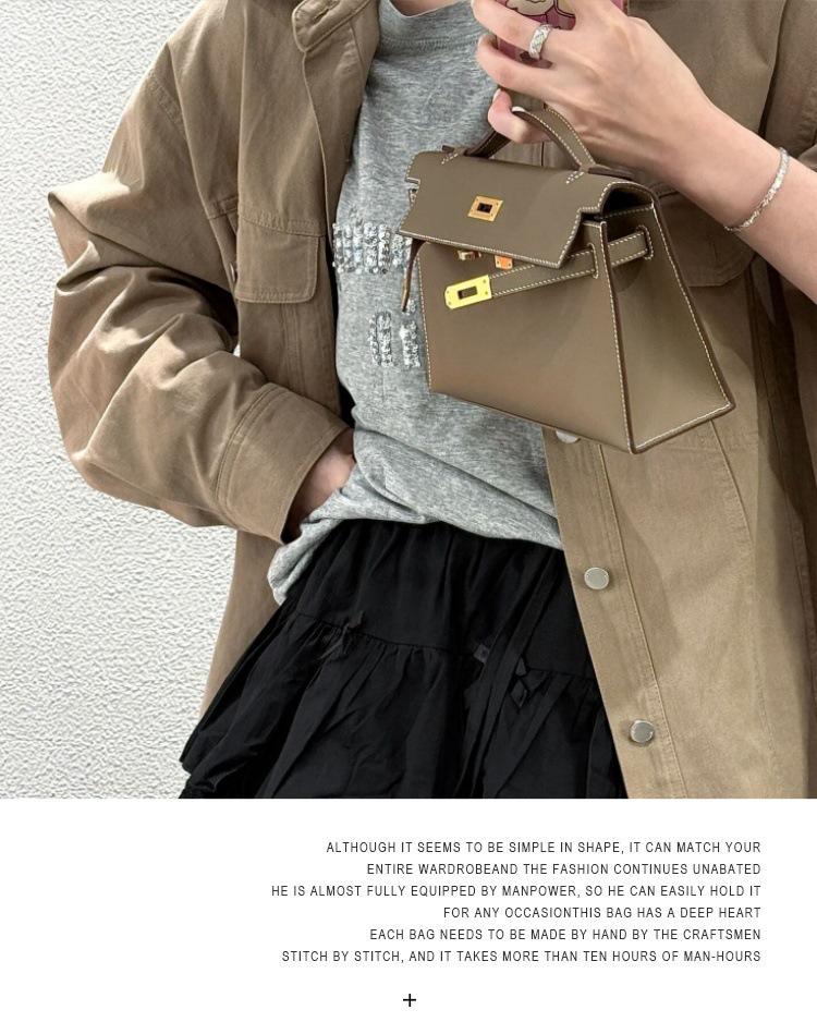 2025 Genuine Leather Palm Print Kelly Bag - Single Shoulder & Crossbody with Gold Buckle