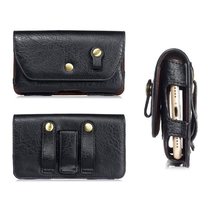 Clip de Ceinture Horizontale en Cuir - KAZAM - THUNDER 345 LTE - Noir - Fermeture Magnétique - Porte-écouteurs