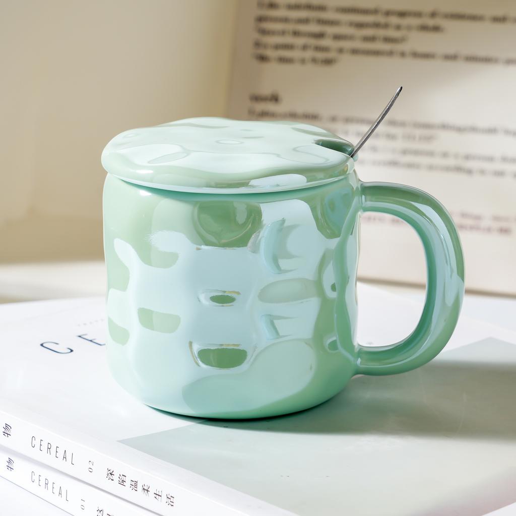 Pearl with Lid Spoon Ceramic Cup Creative Student Mug Office Girl Couple Water Cup Small Gift Cup Handle
