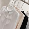2024 Корейский стиль шифоновый топ с длинными рукавами и лацканами из бисера для женщин