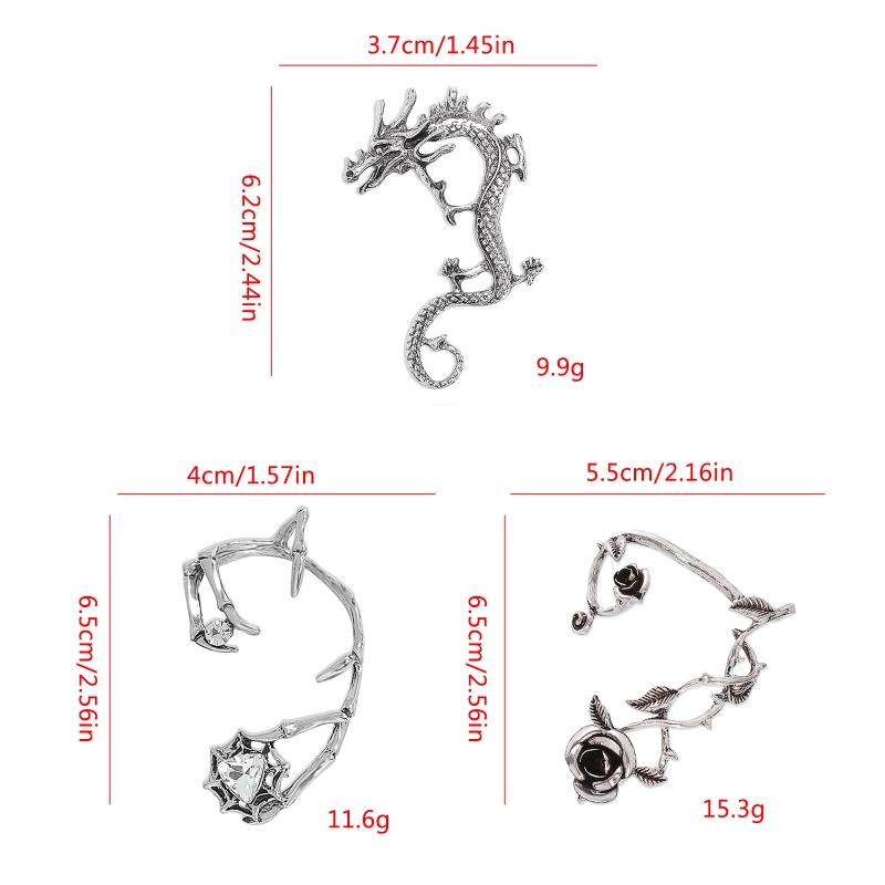 Винтажные панк-серьги в стиле ретро с драконом, серьги-каффы с розами, готические серьги-клипсы для женщин и мужчин, вечеринка