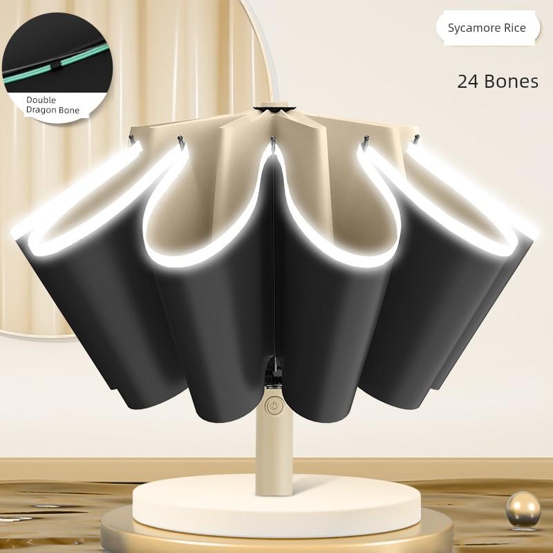 Automatic Umbrella for Women, Thickened Large Size, Men's Car-Mounted Reverse Folding Umbrella, Double-Person, Student School Use, Black Coating for