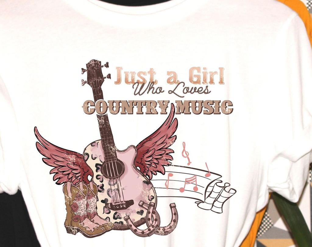 Just a girl who loves country music, cowgirl tshirt cowgirl shirt, rodeo shirt, fun tshirt