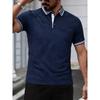 Men Textured Polo Shirt Contrast Collar Short Sleeve Casual Button Up T Shirt