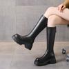 Thick-soled High-tube Elastic Thin Boots Women's Leather 2025 Autumn and Winter New Muffin and Knee Boots Versatile High Boots