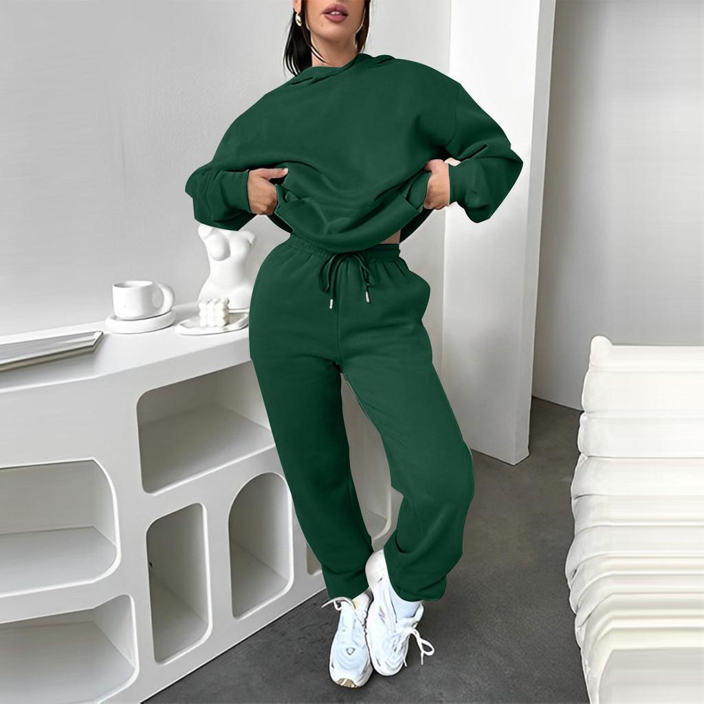 Женский однотонный спортивный комплект с капюшоном и длинными рукавами, домашние брюки, комплект для бега