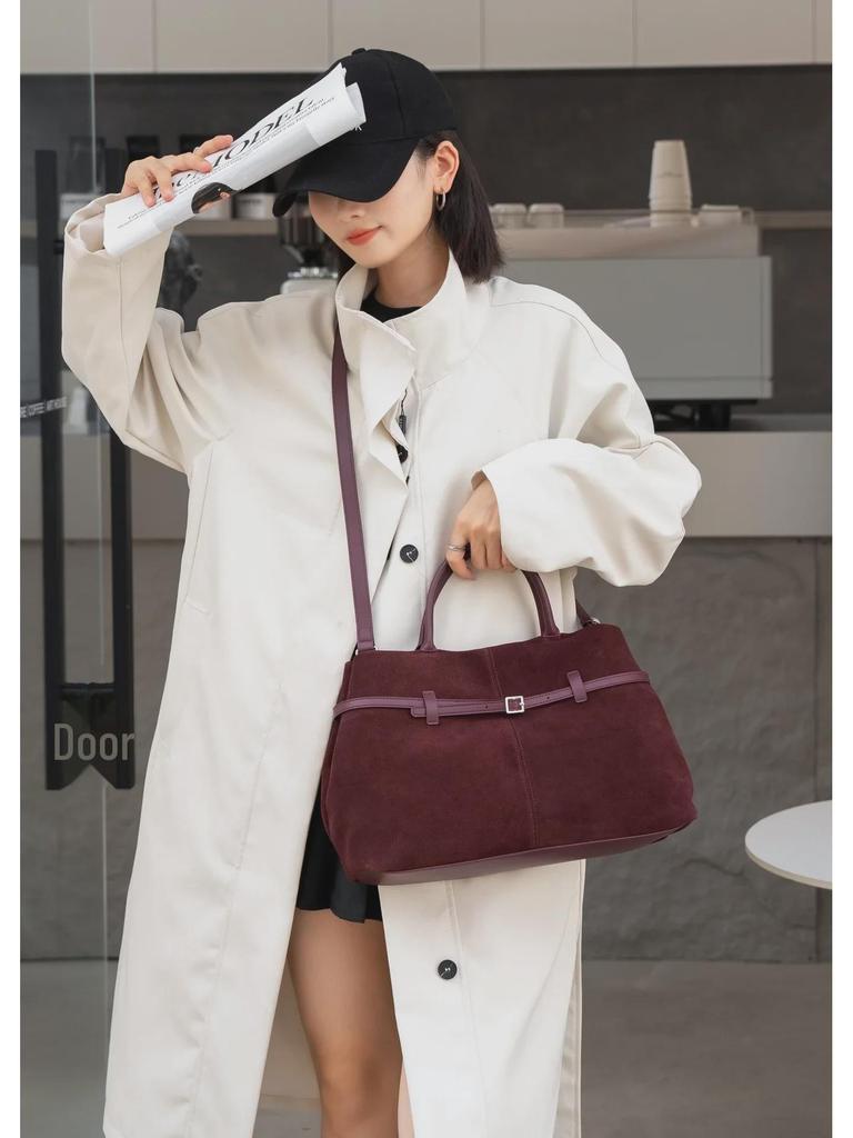 Женская сумка-тоут из натуральной кожи и замши большой вместимости - универсальная матовая сумка в стиле ретро для ношения на руках и через плечо