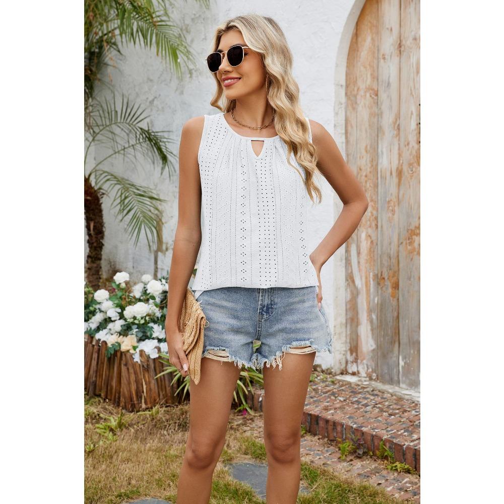 Летняя новая разноцветная круглая горловина плиссированная жилетка без рукавов футболка топ для женщин