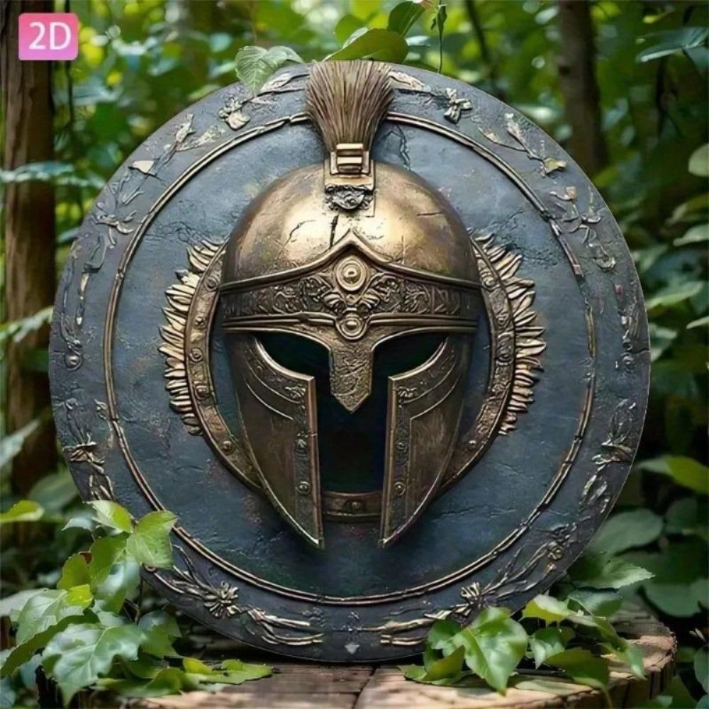 Vintage Spartan Shield Metal Plaque Bar Garden Wall Decor