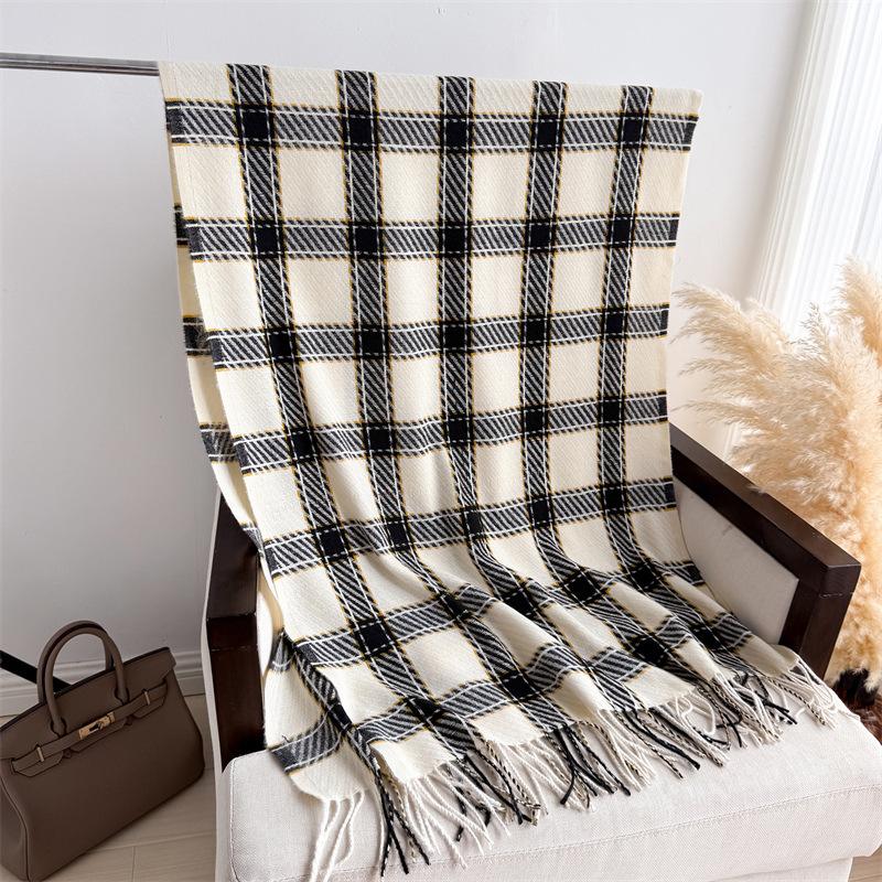 Luxury Faux Cashmere Winter Warm Plaid Scarf Women Soft Shawls Designer Thick Wraps Poncho Unisex Pashmina Blanket Neckerchief