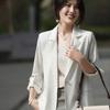 Acetic Acid Section Button Small Suit for Women's Summer Draped Smooth Versatile Top Casual and High-end Jacket