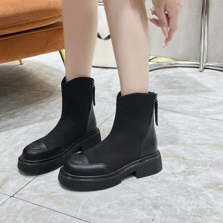 Сапоги женские вязаные дышащие эластичные 2024 осень и зима новые толстые каблуки толстая подошва модные сапоги тонкие носки сапоги прилив