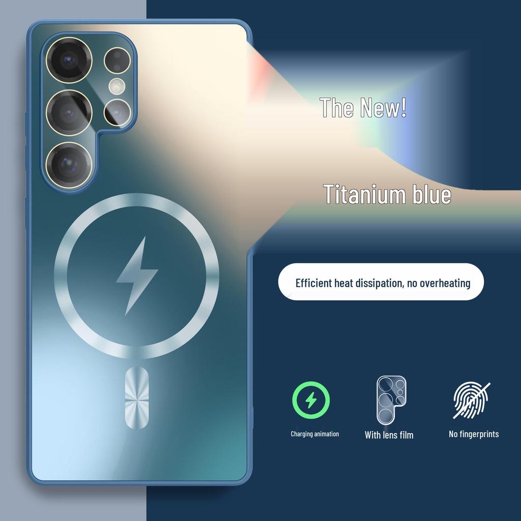Темно-фиолетовый матовый магнитный чехол для телефона Samsung S25 Ultra с полным покрытием камер и противоскользящим дизайном