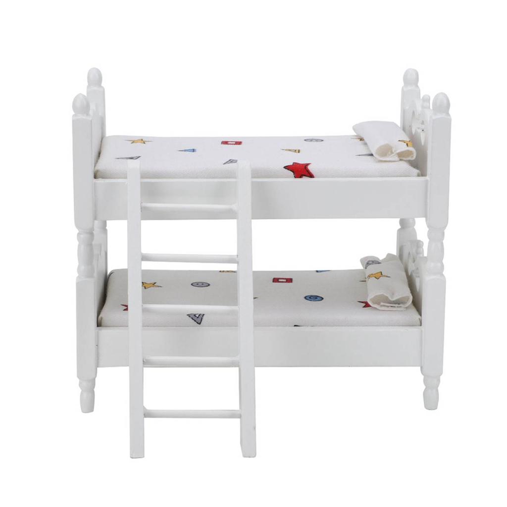 1:12 Mini Dollhouse Bed Miniature Simulated Wooden Bunk Bed Furniture Model Toy AccessoryGeometric