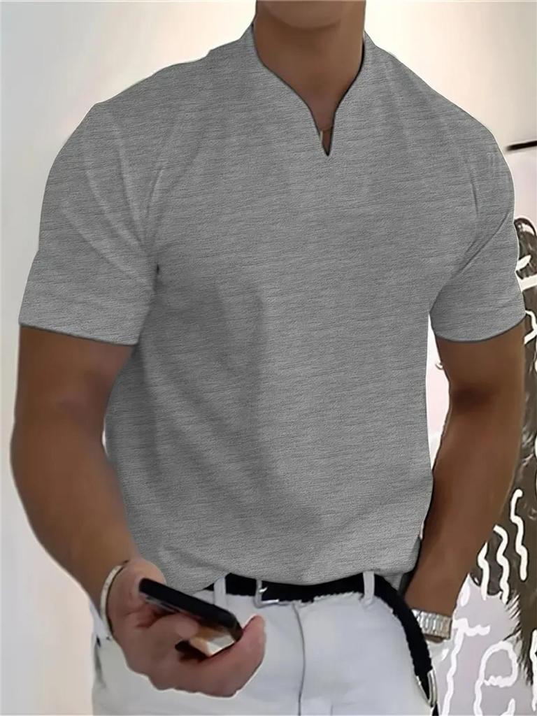 2025 Men's V-Neck Muscle Fit Sports T-Shirt - Elastic Short Sleeve Solid Color