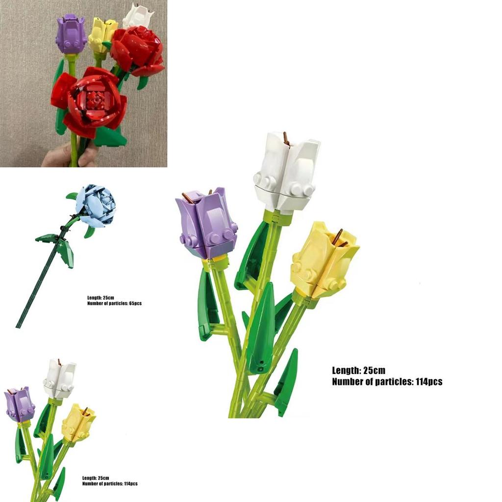 Kids Simulate Flowers Gift Decor Model Building Block Toys Rose Sunflower Tulip