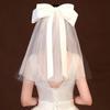 White Veil For Bride Wedding Hair Accessories Bow Pearl Short Bachelorette Party Headpieces Lace Mesh Veil With Hair Clip